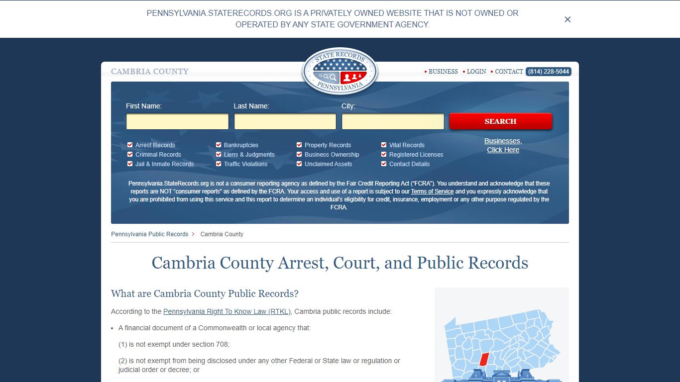 Cambria County Arrest, Court, and Public Records