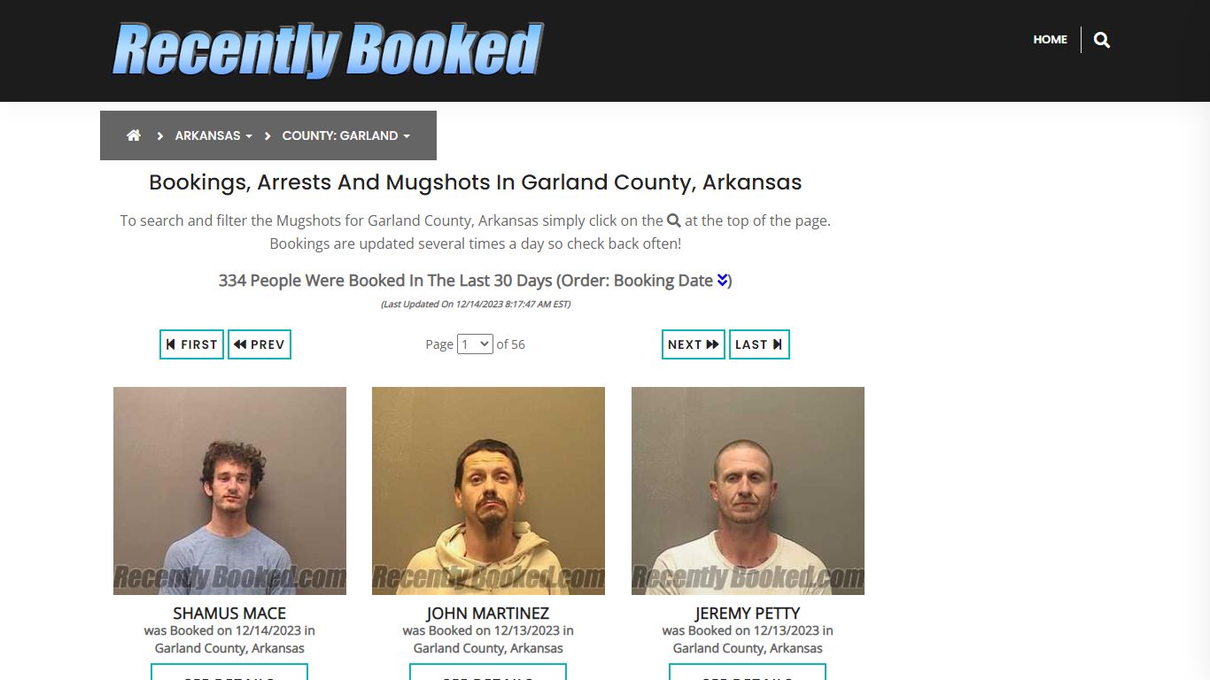 Bookings, Arrests and Mugshots in Garland County, Arkansas