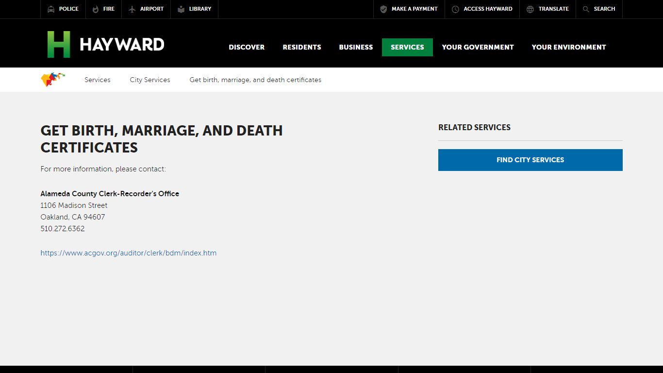 Get birth, marriage, and death certificates - City of Hayward