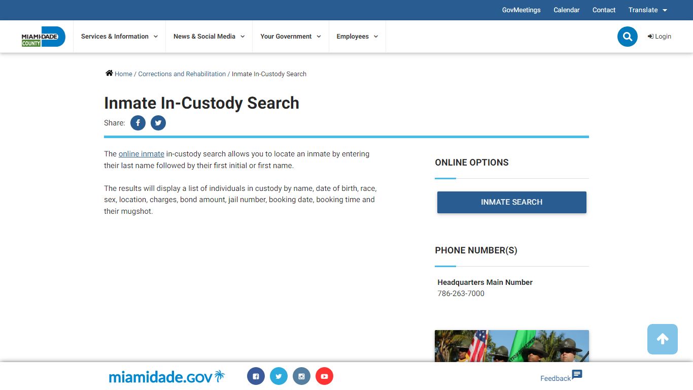Inmate In‑Custody Search - Miami‑Dade County
