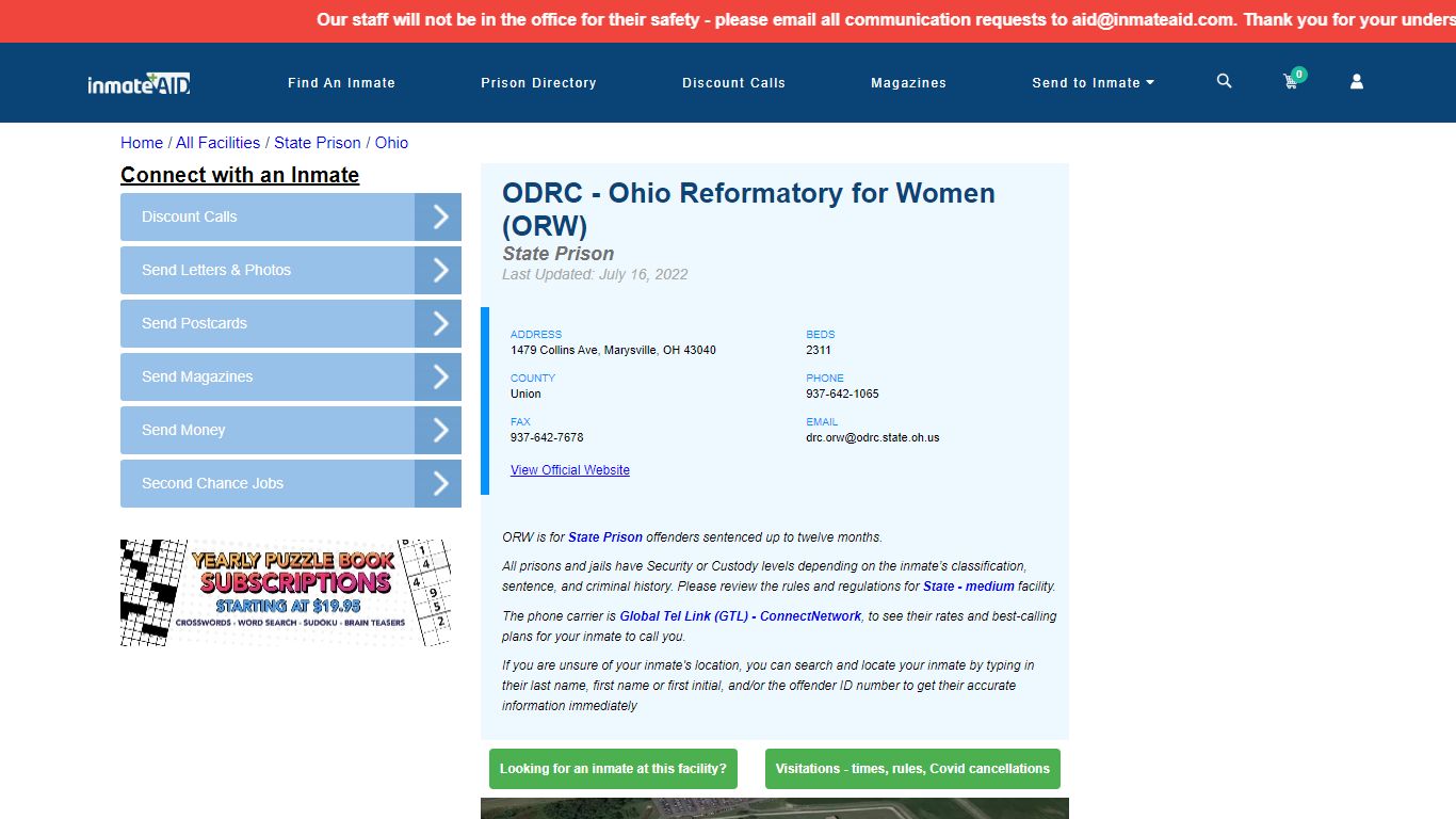 ODRC - Ohio Reformatory for Women (ORW) & Inmate Search