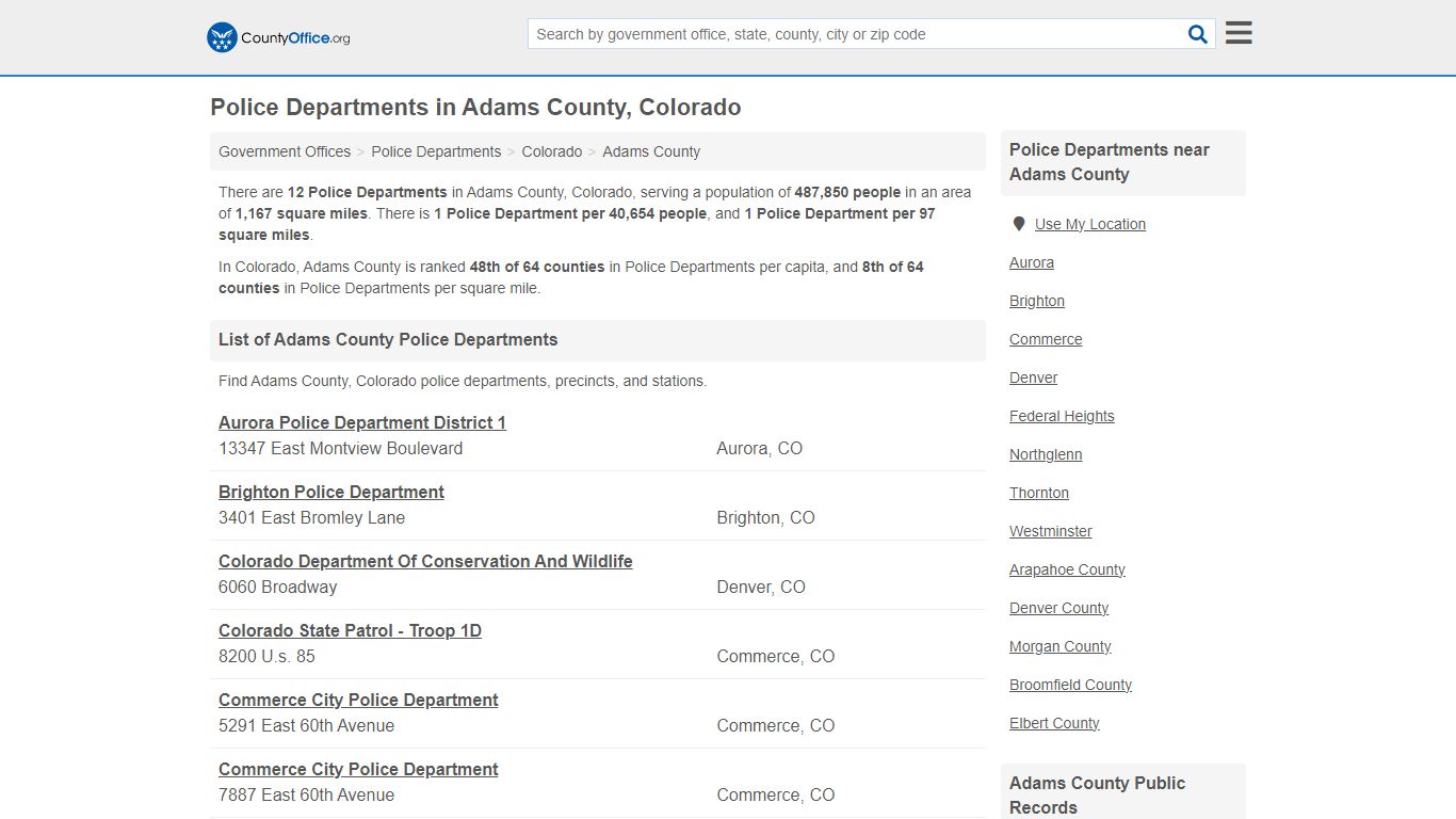 Police Departments - Adams County, CO (Arrest Records & Police Logs)