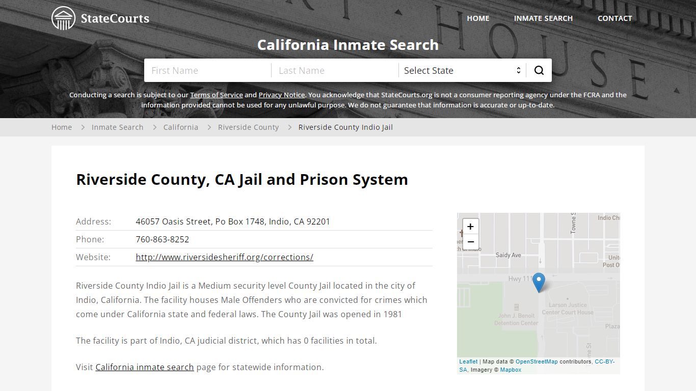Riverside County Indio Jail Inmate Records Search