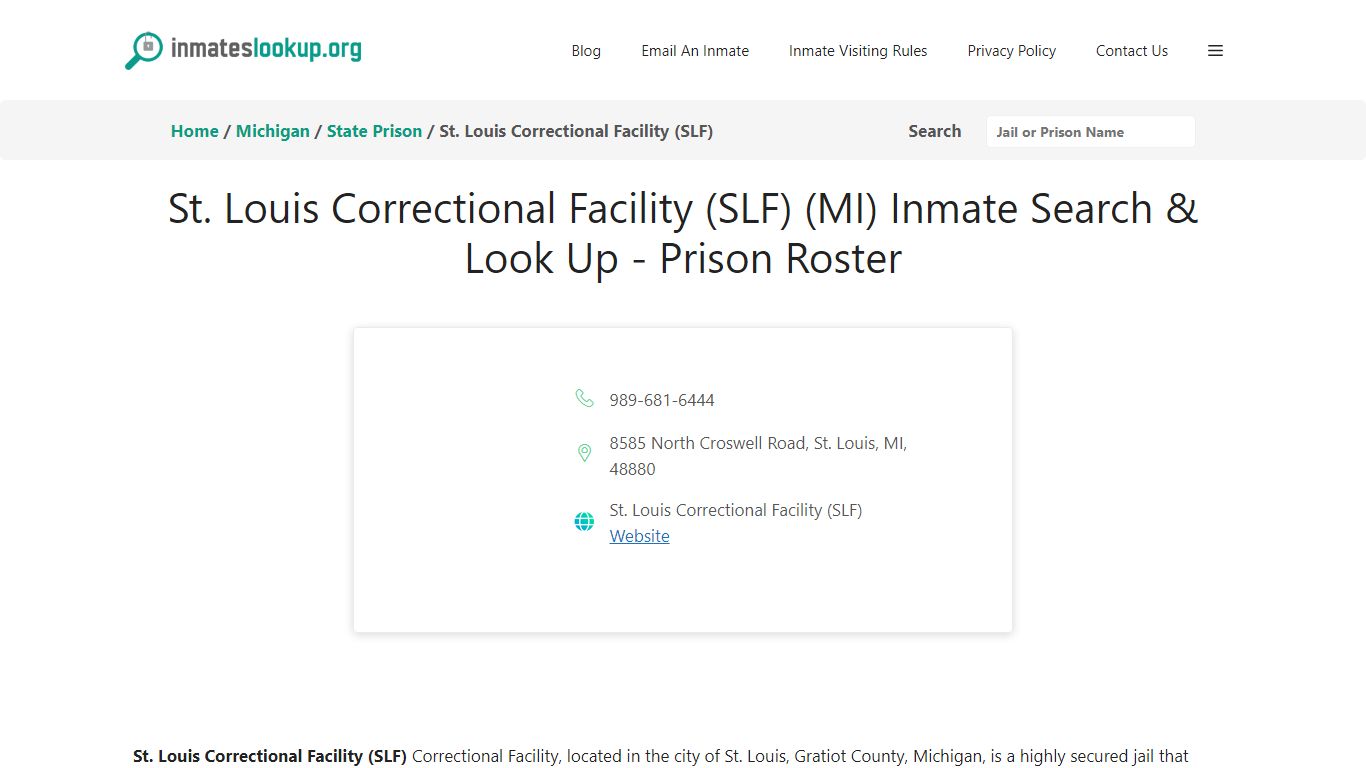 St. Louis Correctional Facility (SLF) (MI) Inmate Search & Look Up ...