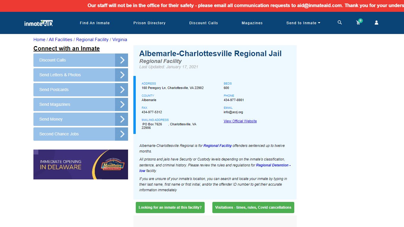 Albemarle‑Charlottesville Regional Jail – Inmate Search ...