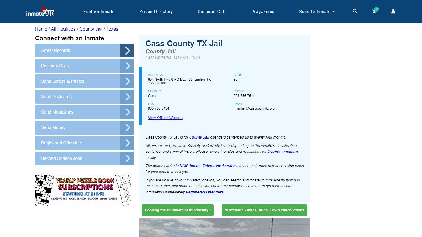 Cass County TX Jail - Inmate Locator - Linden, TX