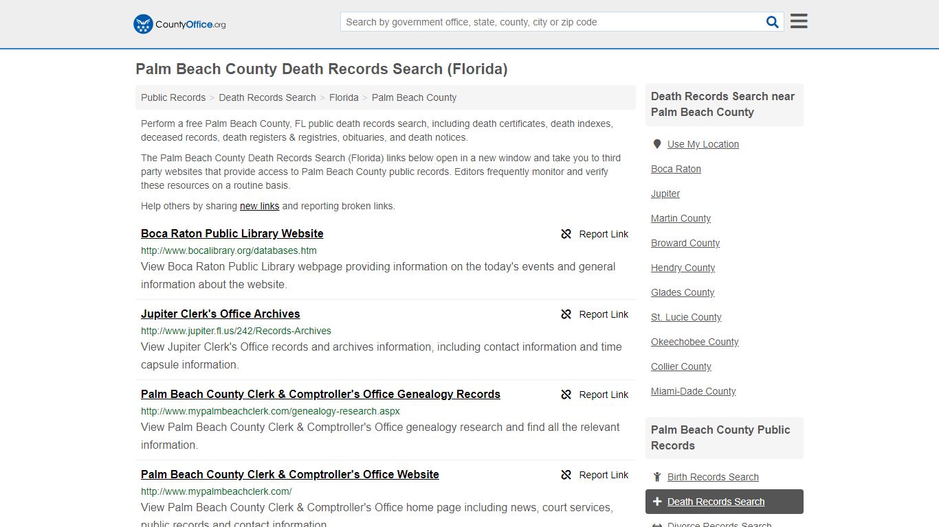 Death Records Search - Palm Beach County, FL (Death ...