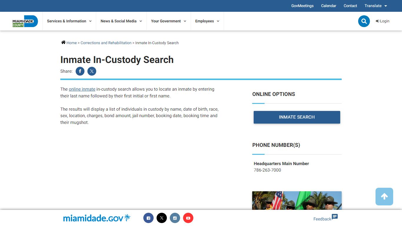 Inmate In‑Custody Search - Miami-Dade County
